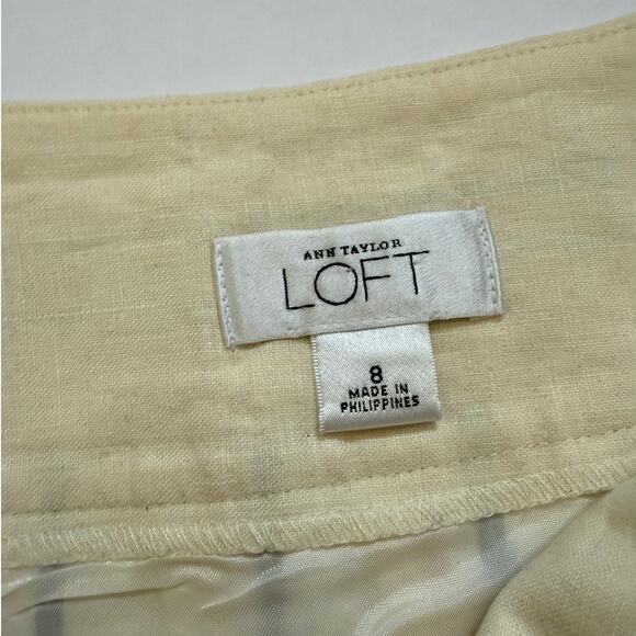 Ann Taylor LOFT Pleated 100%  LINEN Womens Size 8 Skirt Preppy Pink Black White - Picture 11 of 13